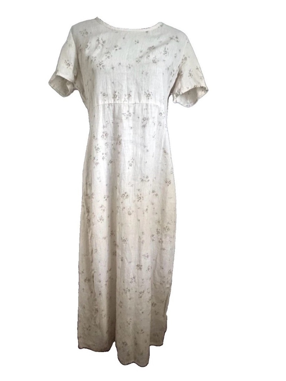 Liz Claiborne Dress Womens 14 Off White Floral Linen Short Sleeve Maxi Sundress